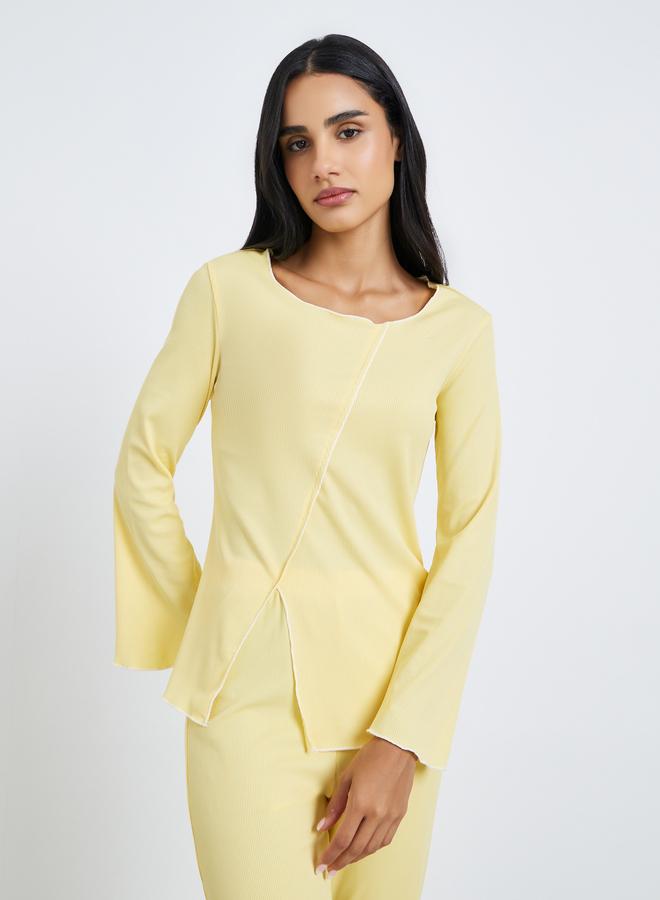 ستايلي طقم بيجاما من بنطال وبلوزة مضلعة - Image 2